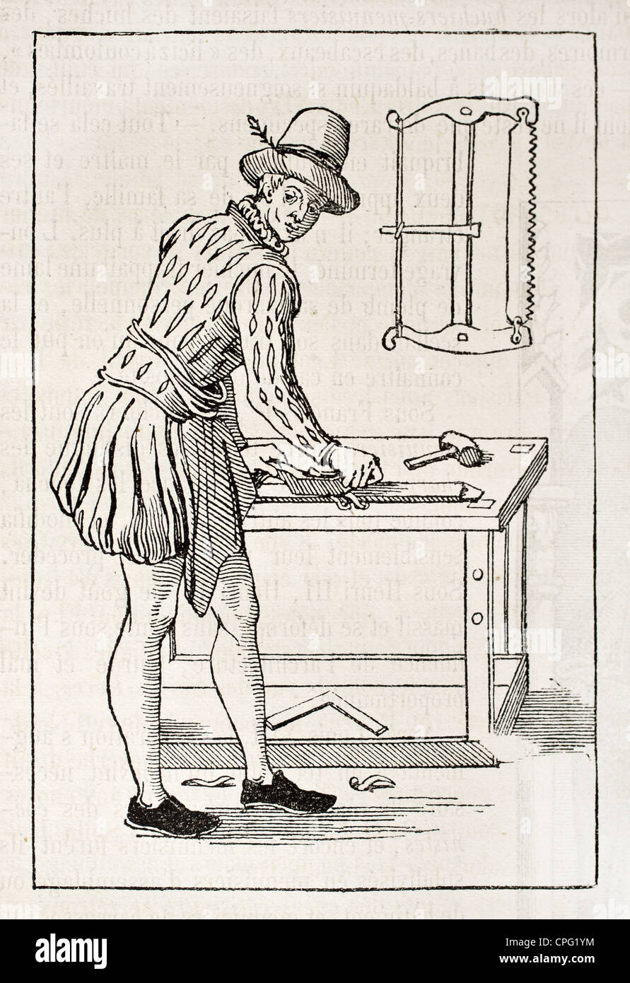 Carpenter en 1580, vieille illustration Banque D'Images