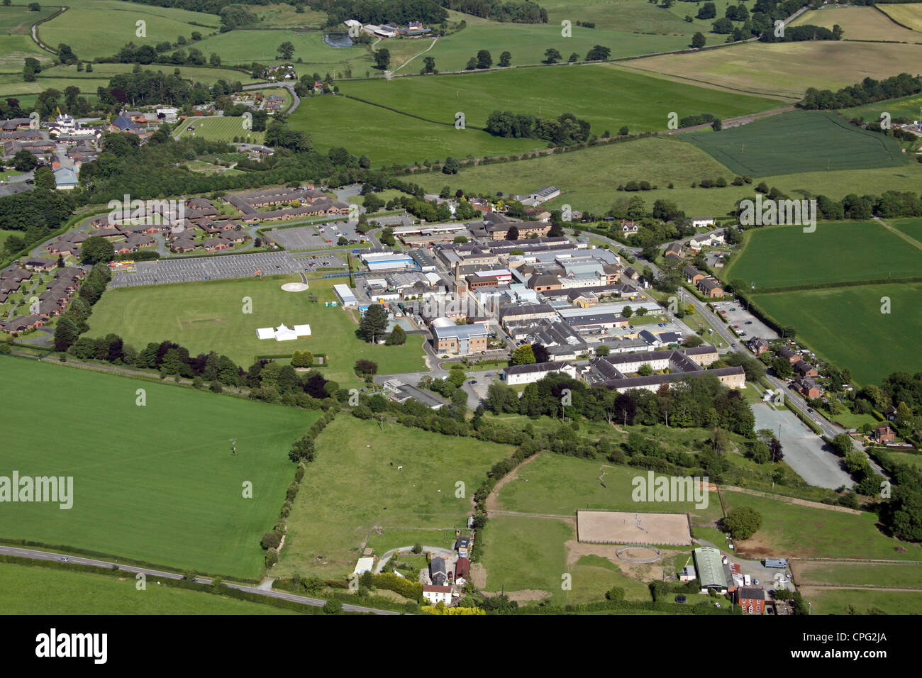 Vue aérienne de l'hôpital orthopédique Robert Jones & Agnes Hunt, Oswestry, Shropshire Banque D'Images