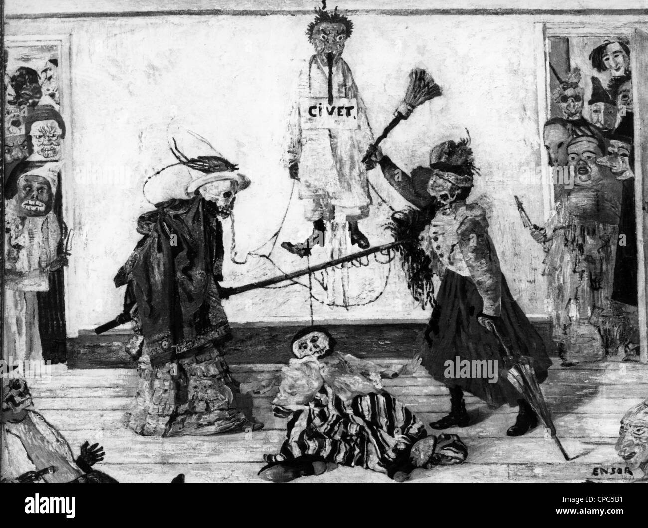 Ensor, James, 13.6.1860 - 19.11.1949, artiste belge (peintre), peinture: 'Keletons lutter pour le corps d'un homme Pendus', 1891, , Banque D'Images