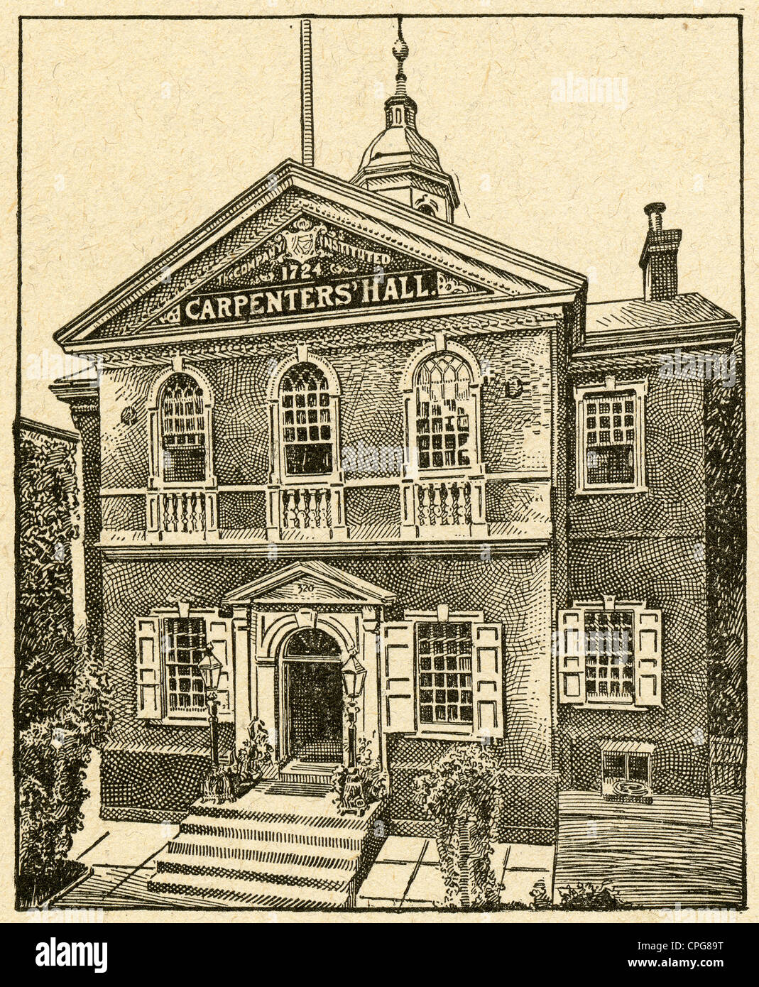 Circa 1900 gravure, Carpenter's Hall à Philadelphie, où la Convention s'est réuni pour faire de la Constitution des États-Unis. Banque D'Images