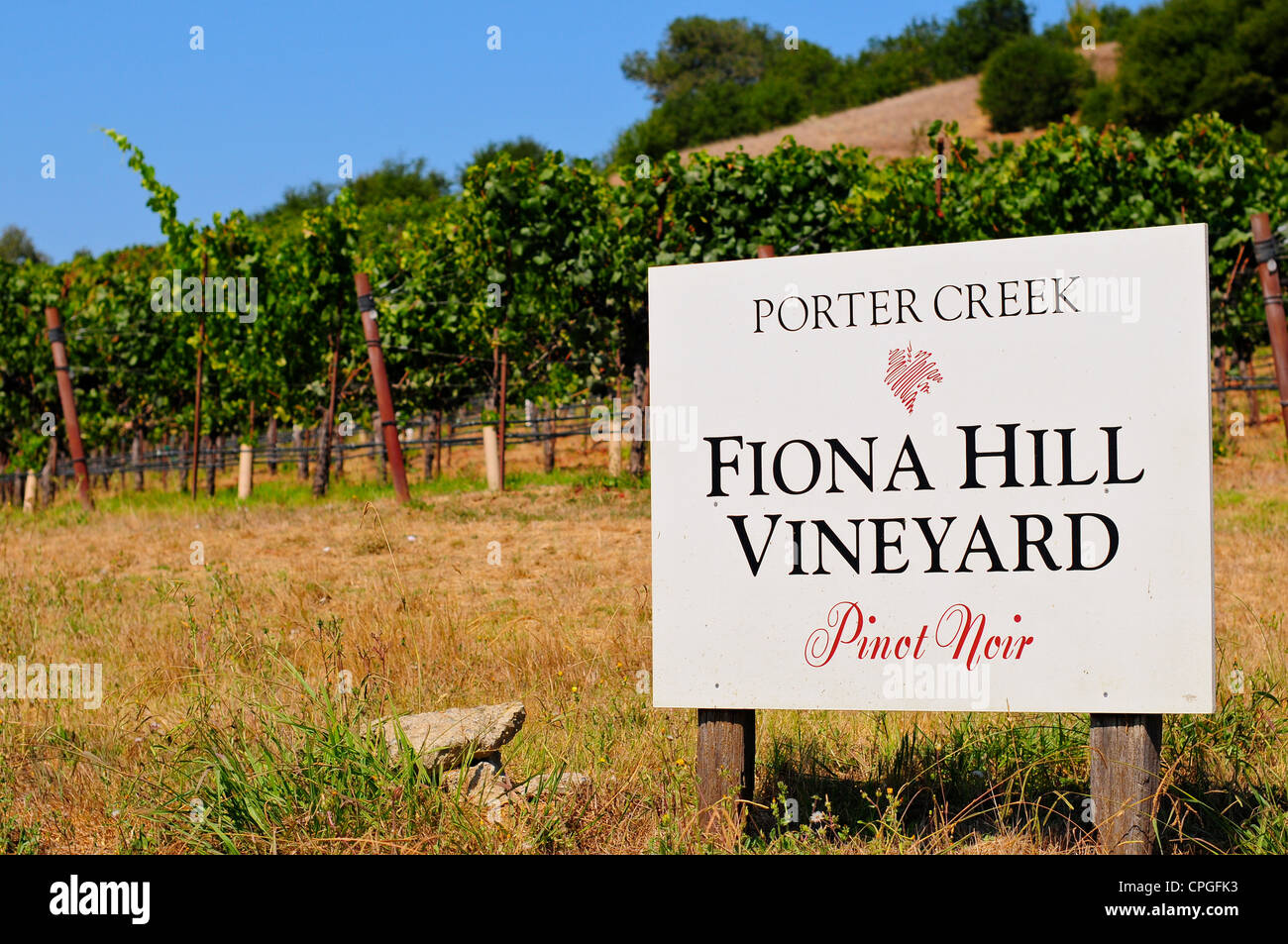 Signe pour Porter Creek vineyard, Russian River, Californie Banque D'Images