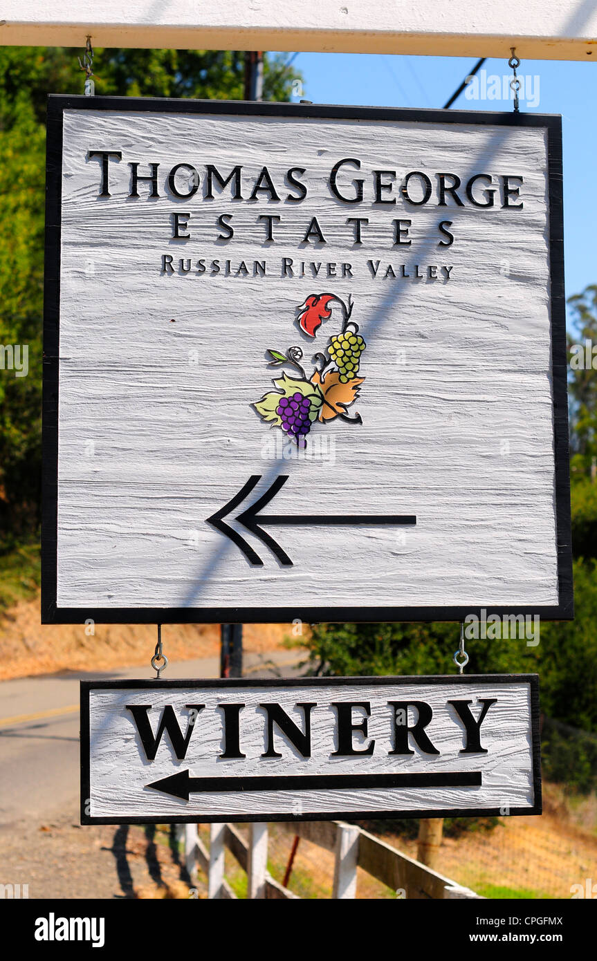 Signer pour Thomas Georges Estates vineyard, Russian River, Californie Banque D'Images