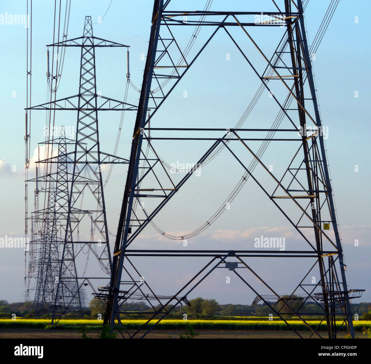 Pylônes électriques, le National Grid, England, UK Banque D'Images