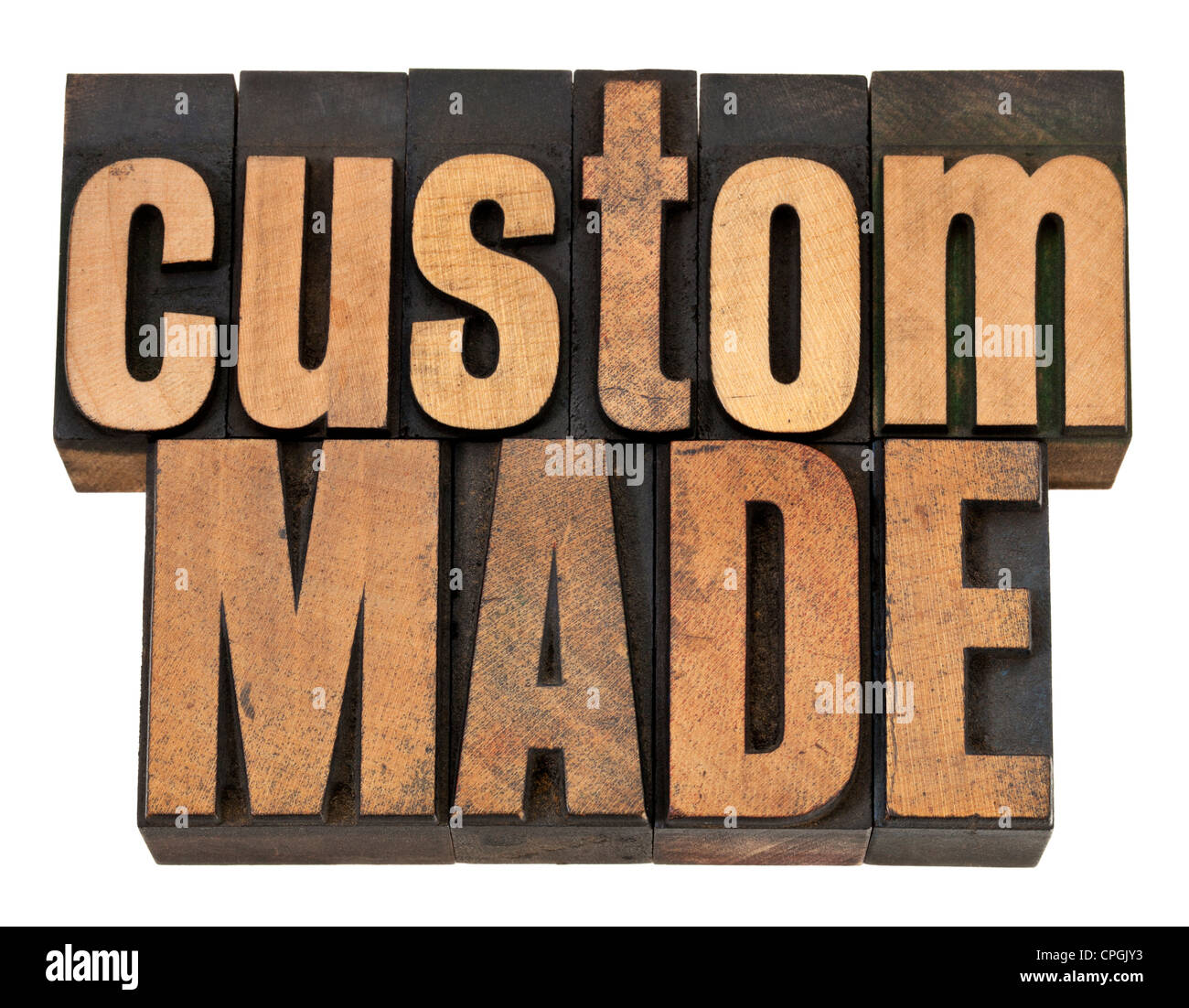 Custom made - isolé du texte dans la typographie vintage type de bois Banque D'Images