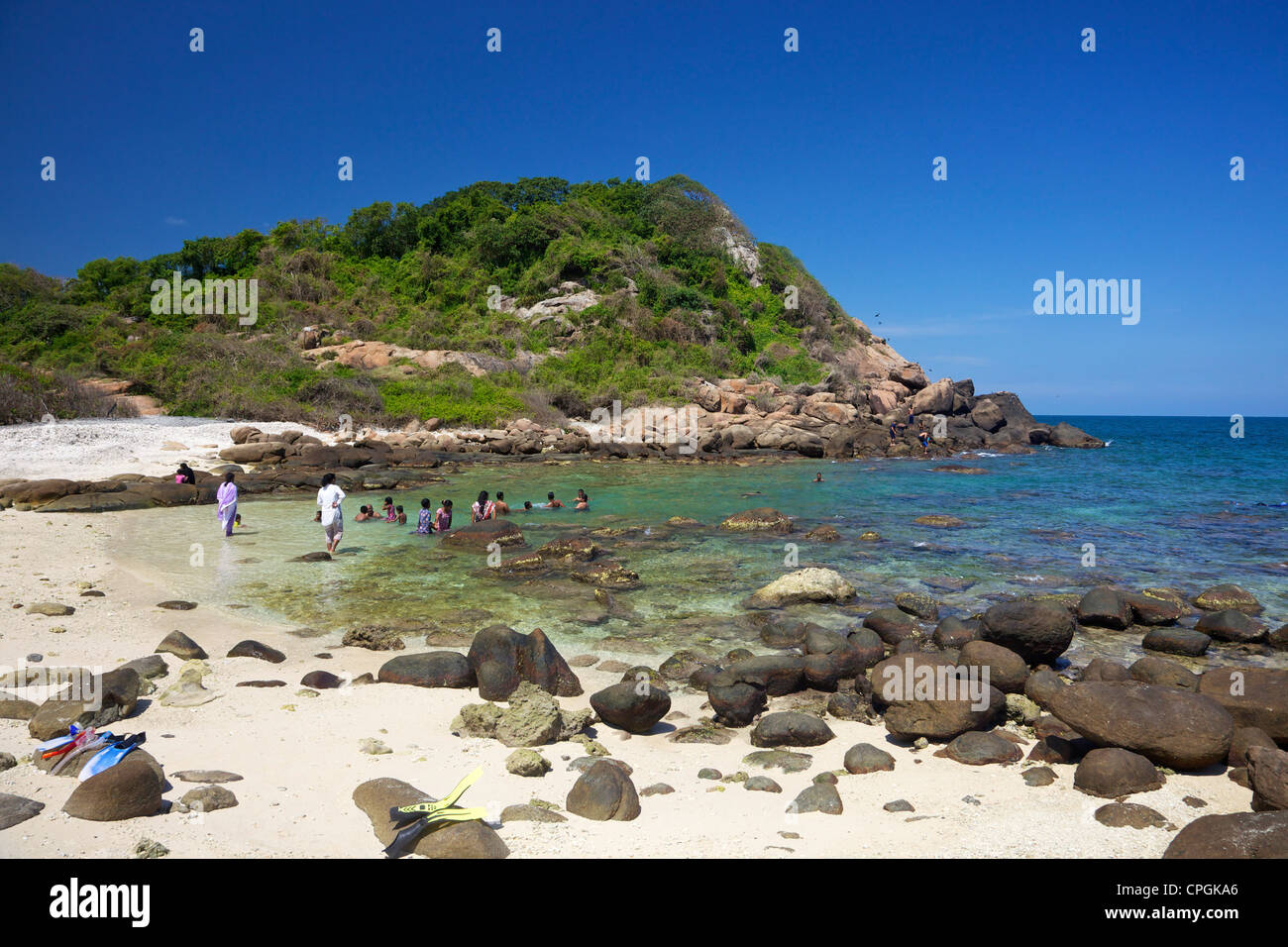 Vue sur Coral Beach le Parc National de Pigeon Island, Trincomalee, Sri Lanka, Asie Banque D'Images