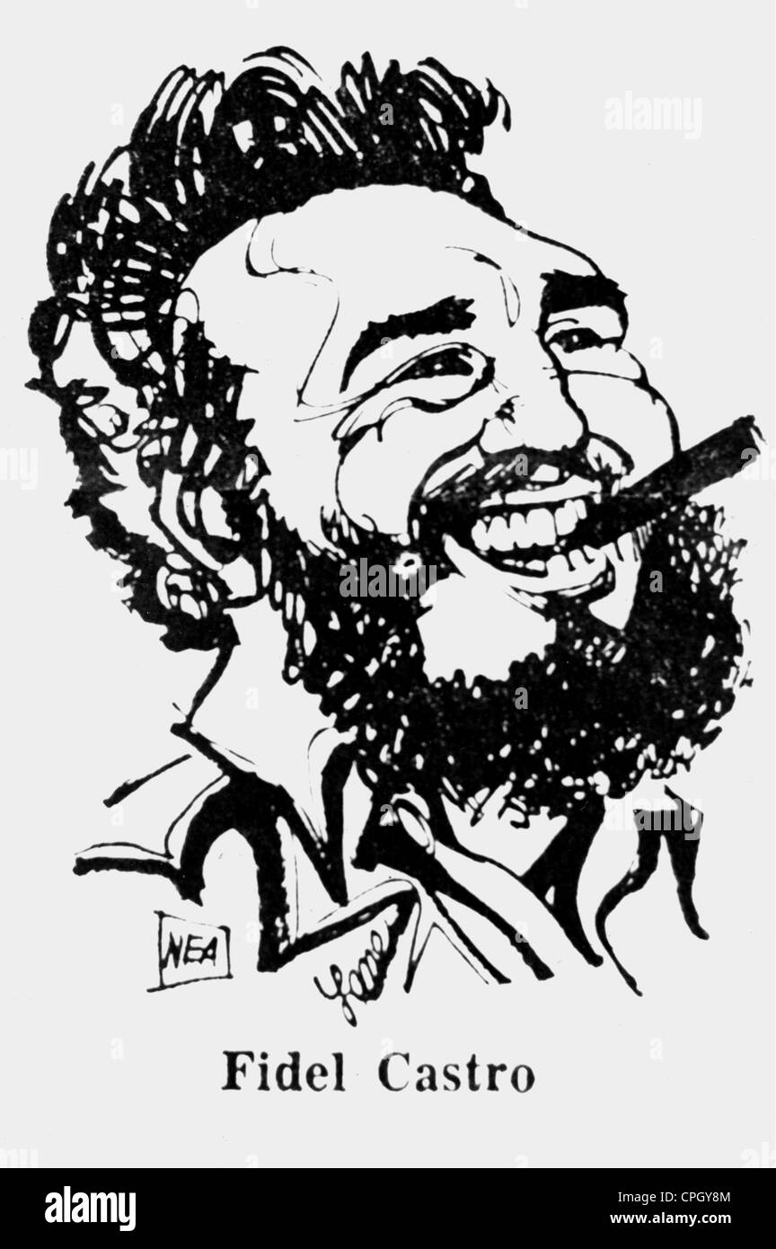 Castro Ruz, Fidel, * 13.8.1927, politicien cubain, chef d'État depuis 1959, portrait, caricature, années 1970, Banque D'Images