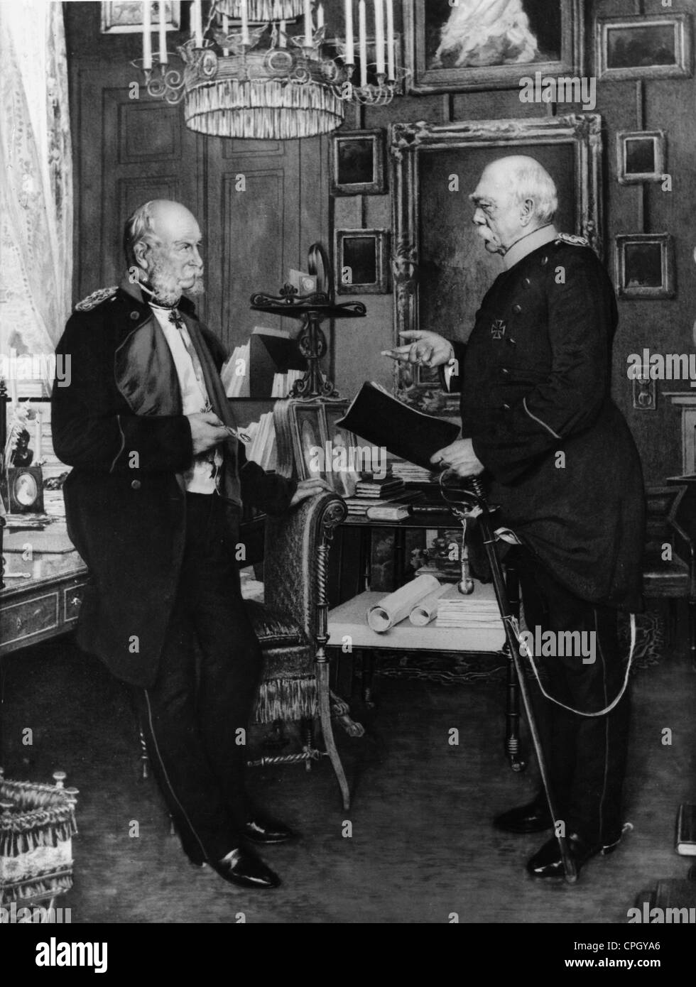 Bismarck, Otto von, 1.4.1815 - 30.7.1898, politicien allemand, pleine longueur, avec l'empereur Guillaume I, basé sur une aquarelle de Konrad Siemenroth, 1887, Banque D'Images