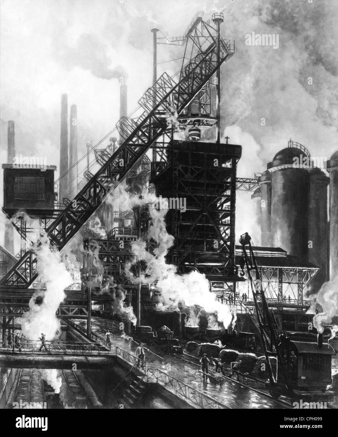 Industrie, métal, 'Am Hochofen ', peinture par Fritz Gärtner, début du XXe siècle, droits additionnels-Clearences-non disponible Banque D'Images
