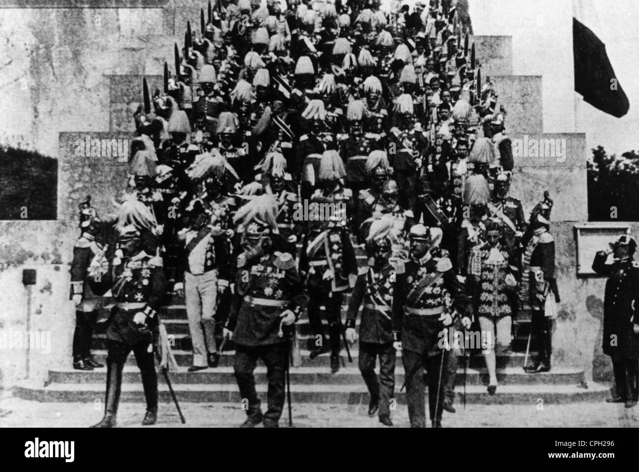 William II, 27.1.1859 - 4.6.1941, empereur allemand 15.6.1888 - 9.11.1918, visite en Bavière, avec le roi Louis III et le prince héritier Rupprecht, vers 1913, Banque D'Images