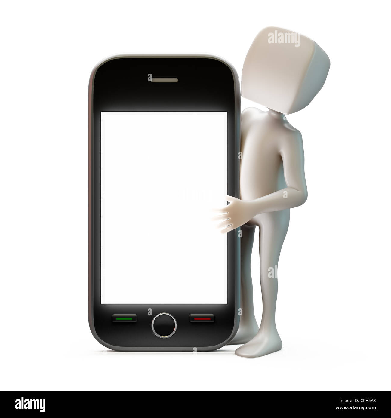 Dessins animés en 3D character Techy avec un smartphone à écran tactile Banque D'Images
