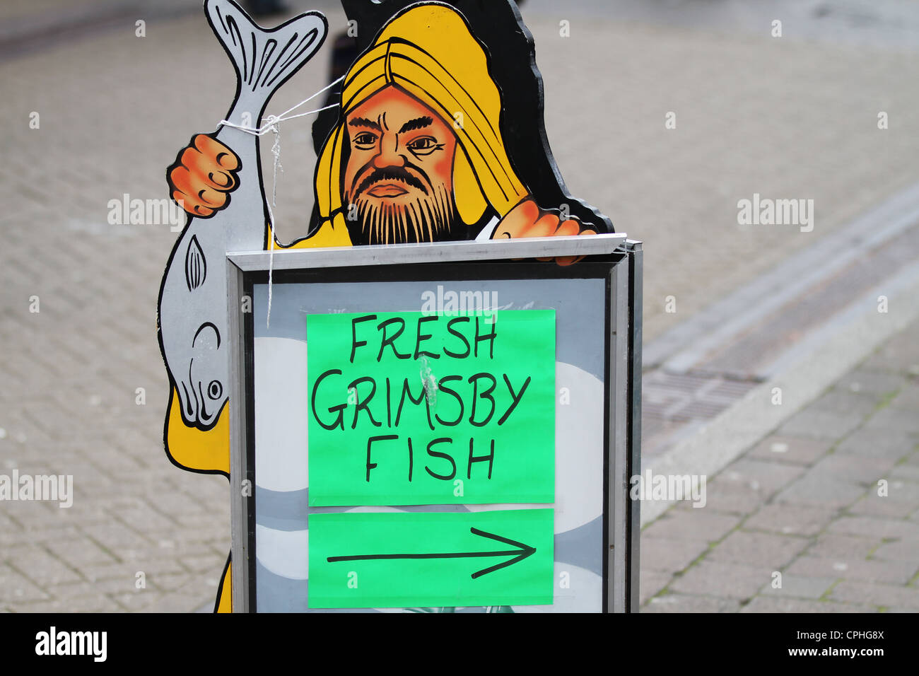 Grimsby Grimsby signe Poissons frais marchand de poisson Banque D'Images