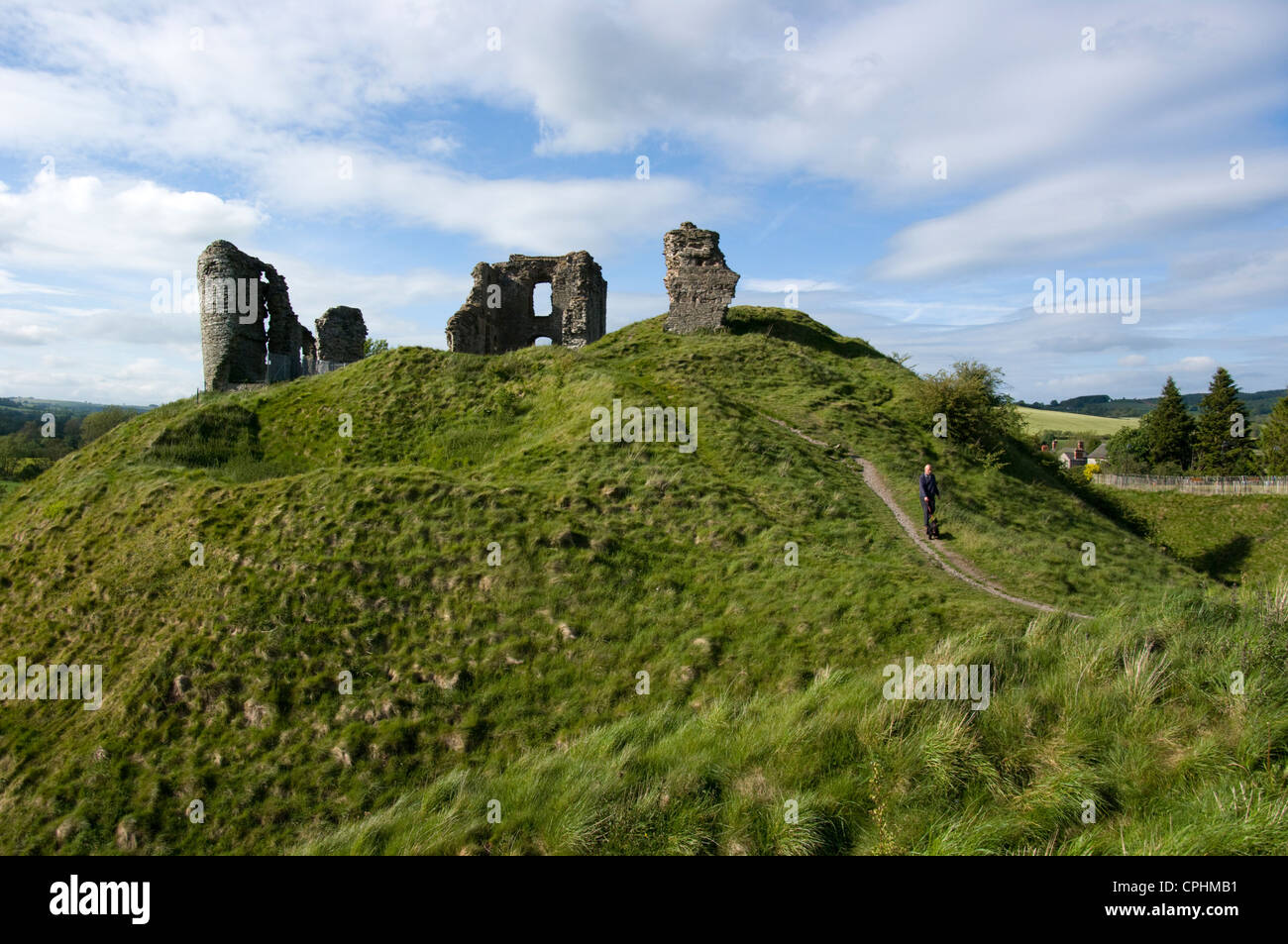 Les ruines de Château-d'Oisans Norman sur c'est motte sur l'anglais/Welsh Borders Banque D'Images