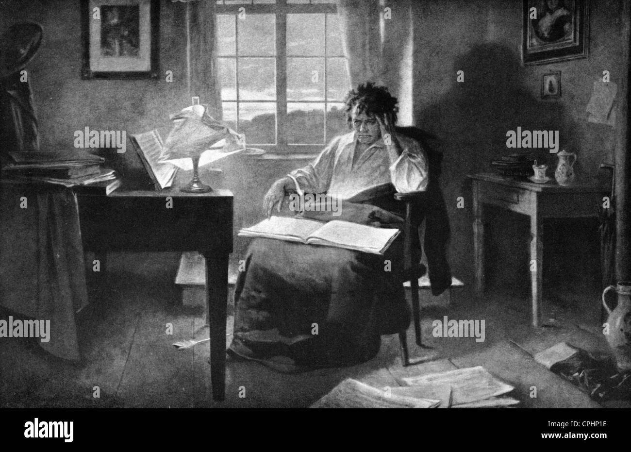 Ludwig van Beethoven dans son étude Banque D'Images