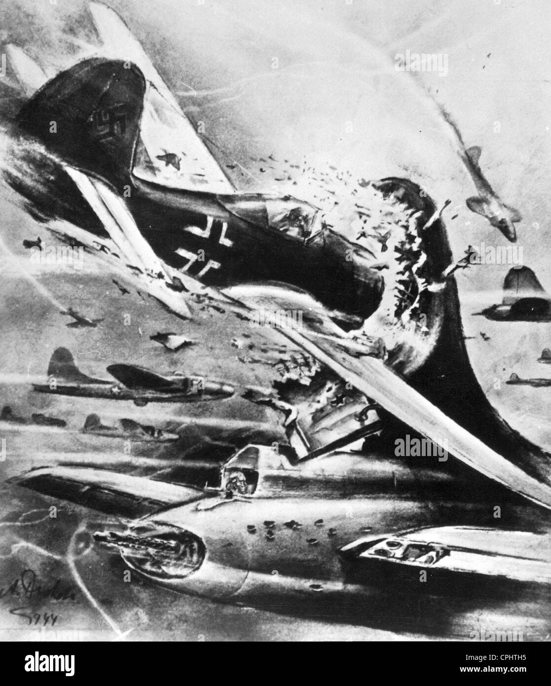 Poursuite des attaques allemandes avion et bombardier américain, 1944 Banque D'Images