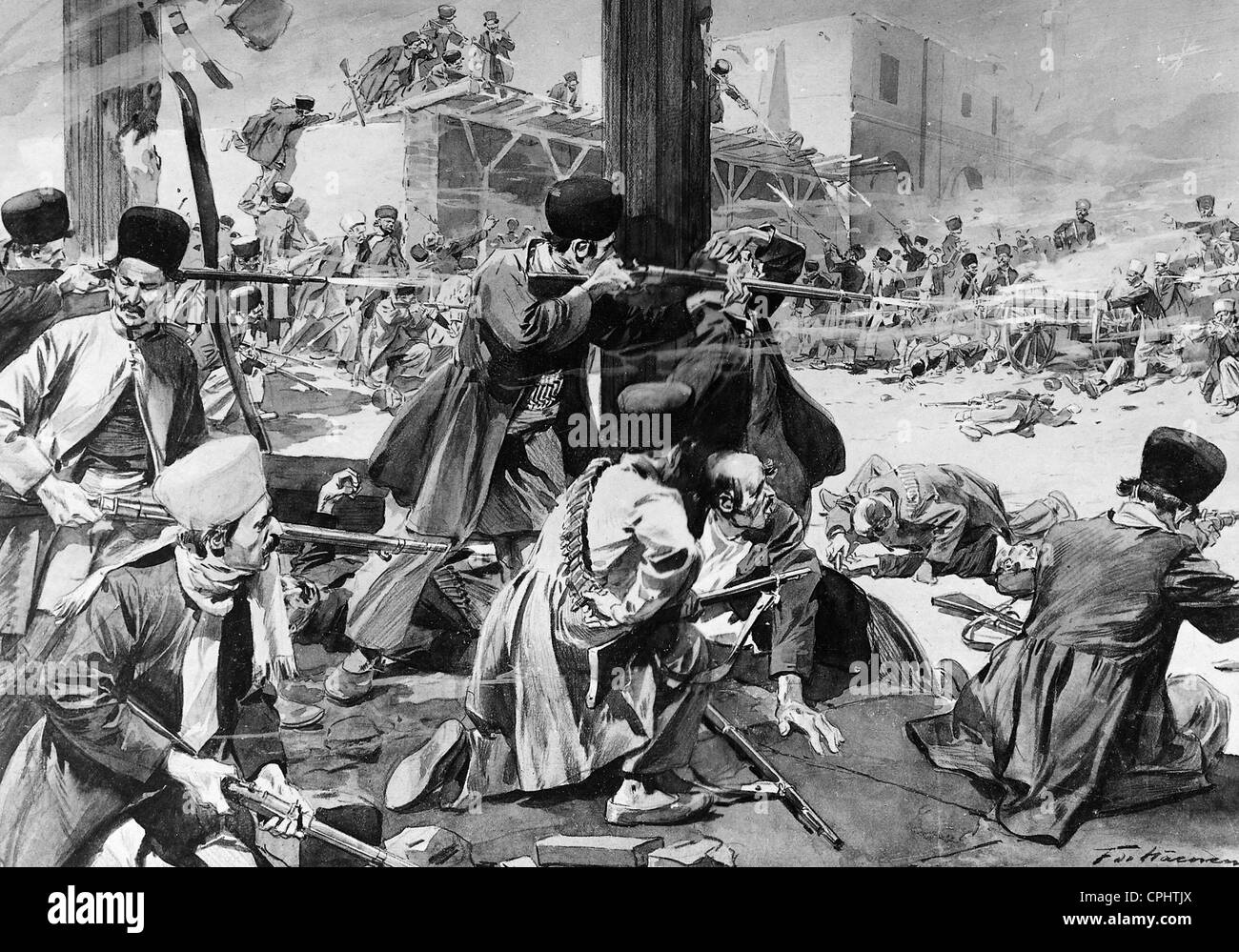 Lutte aux portes de Tabriz, 1909 Banque D'Images