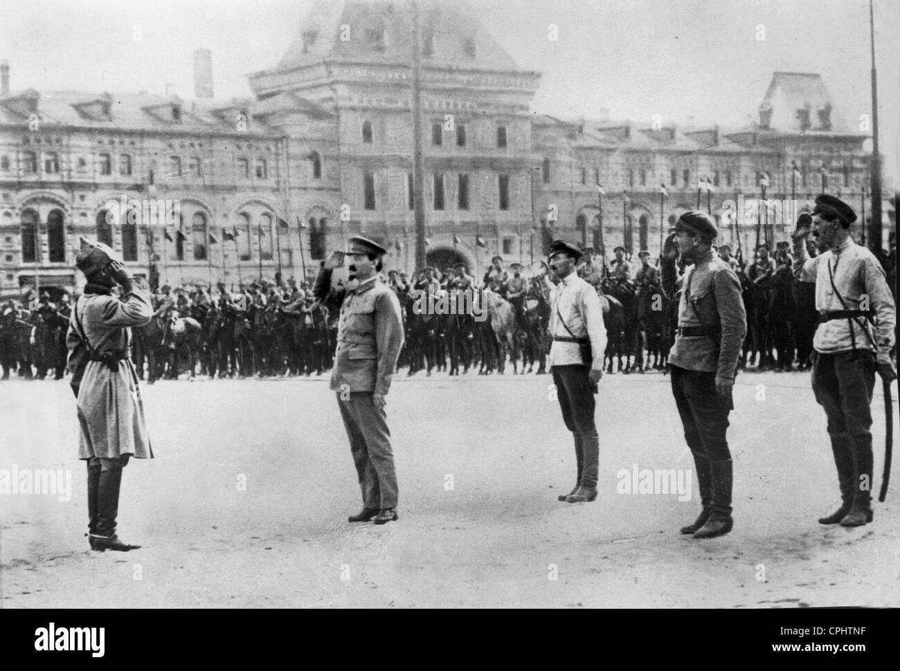 Léon Trotsky lors d'un défilé de l'Armée Rouge Banque D'Images