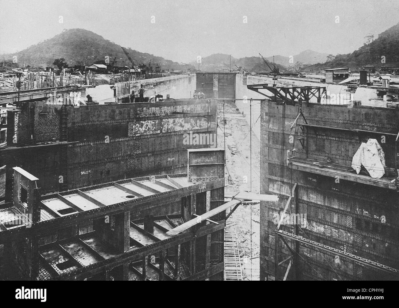 Le Pedro Miguel verrous dans le canal de Panama, 1913 Banque D'Images