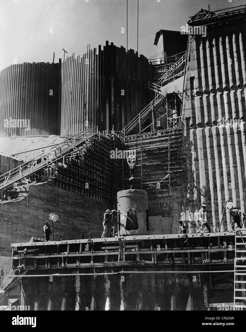 Site de construction du barrage de Grand Coulee, 1937 Banque D'Images