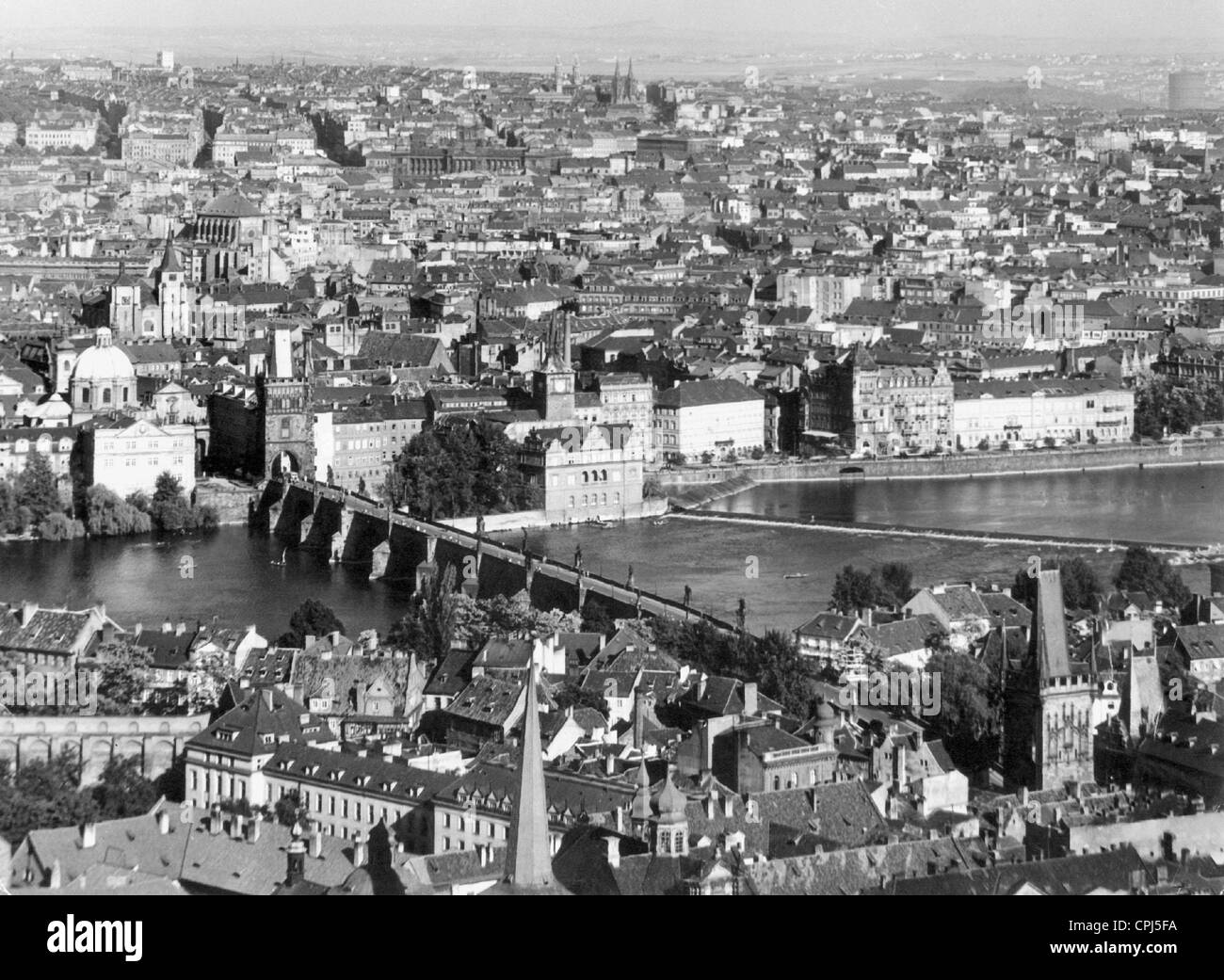 La vue panoramique de Prague, 1942 Banque D'Images