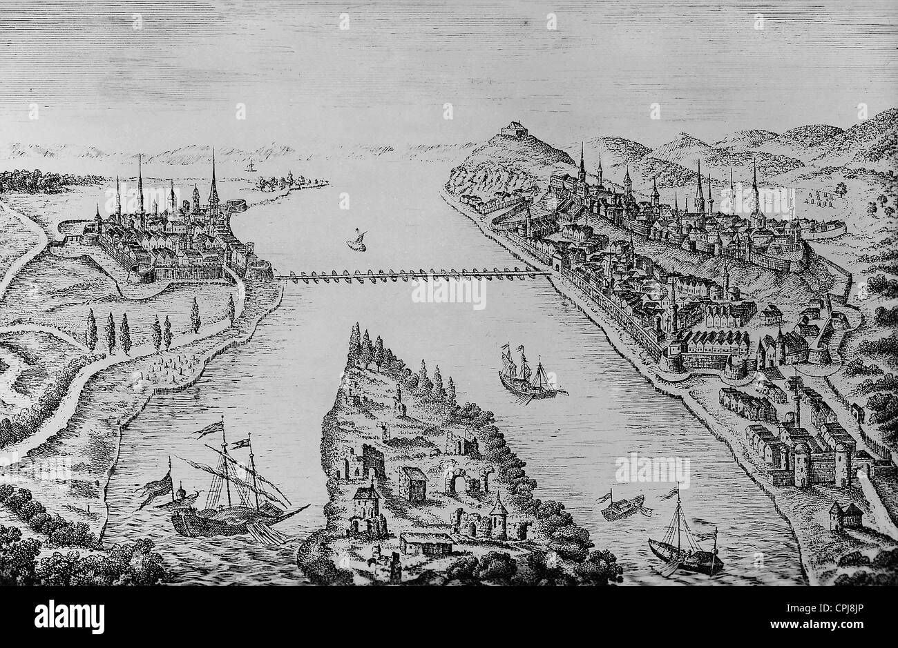 Buda et Pest au 17e siècle Banque D'Images