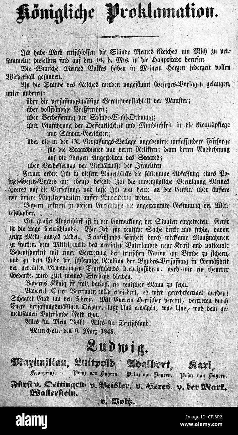 'Marche' proclamation de Louis I., 1848 Banque D'Images