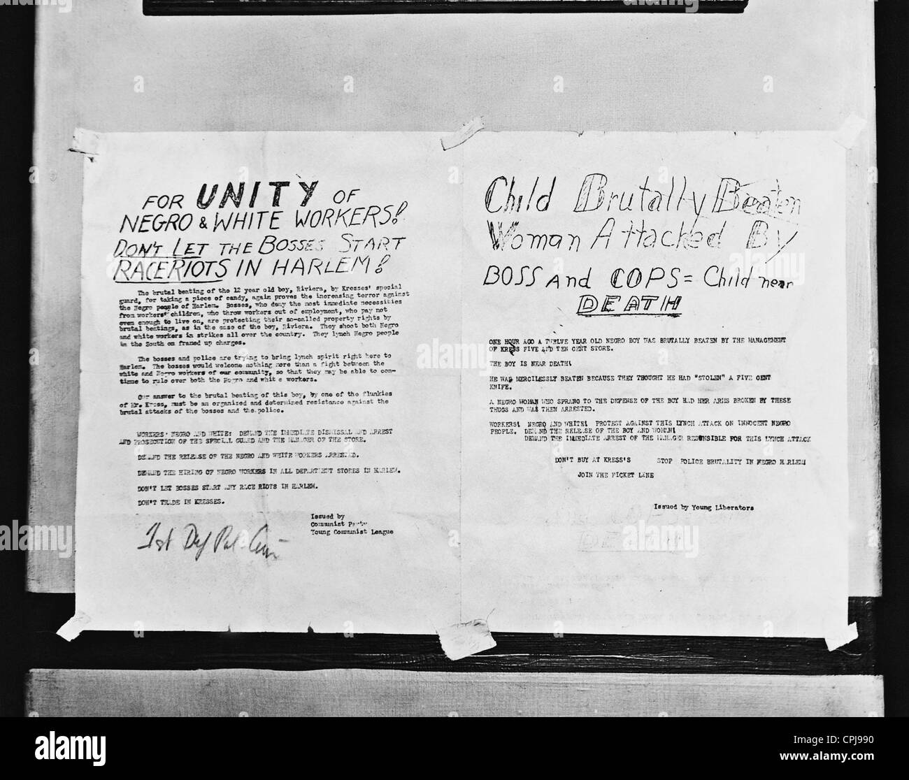 Flyer contre le racisme à Harlem, 1935 Banque D'Images