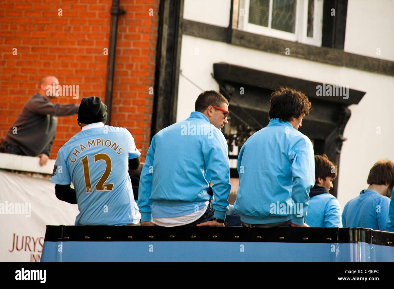 Tour bus et les joueurs, Manchester City Premier League Trophy Parade, 2012 Banque D'Images