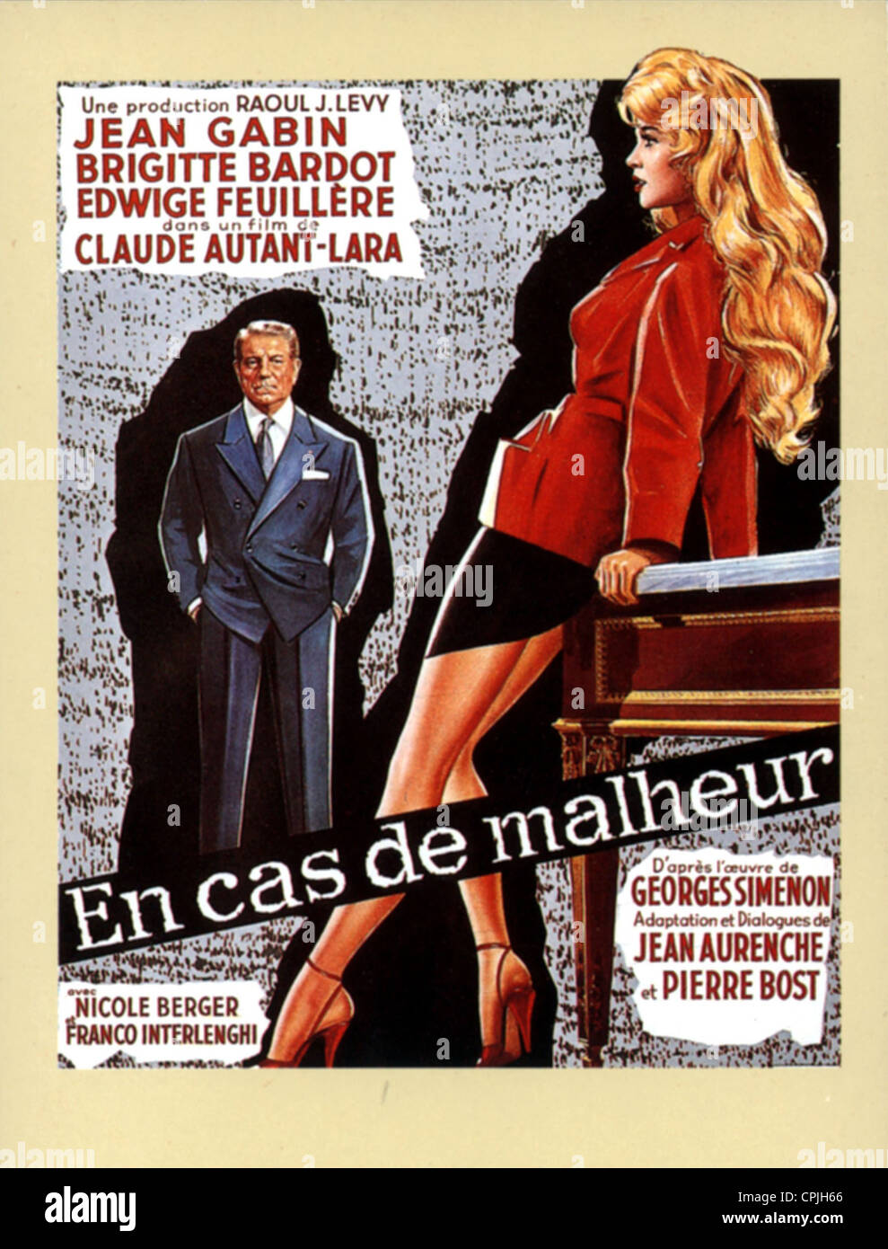 En cas de malheur Année : 1958 - Italie / France Réalisateur : Claude Autant-Lara Jean Gabin, Brigitte Bardot à l'affiche de film (fr) Banque D'Images