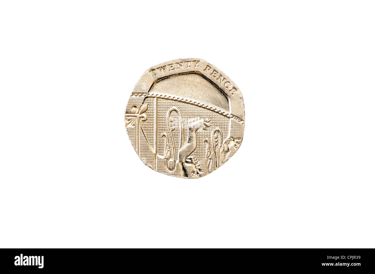 Vingt Pence Coins 20p fr Service Banque D'Images