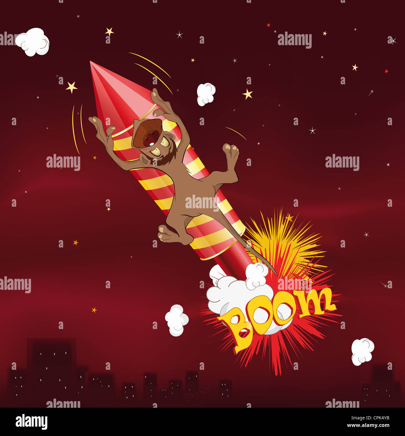 Flying Monkey sur fireworks Banque D'Images