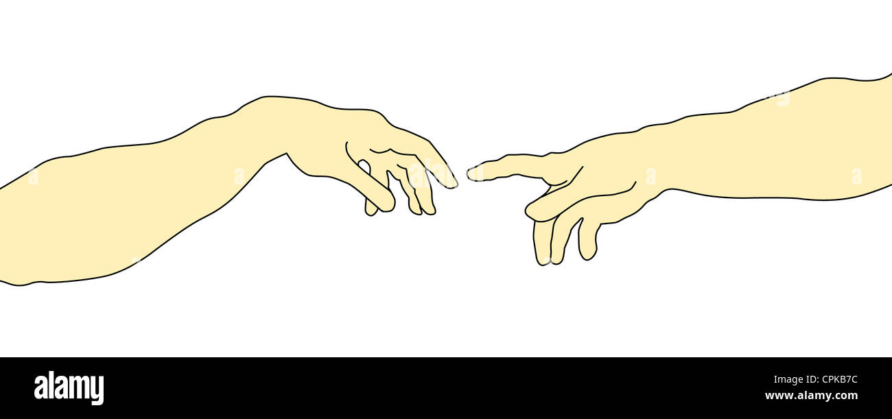 La création d'Adam illustration sur fond blanc Banque D'Images