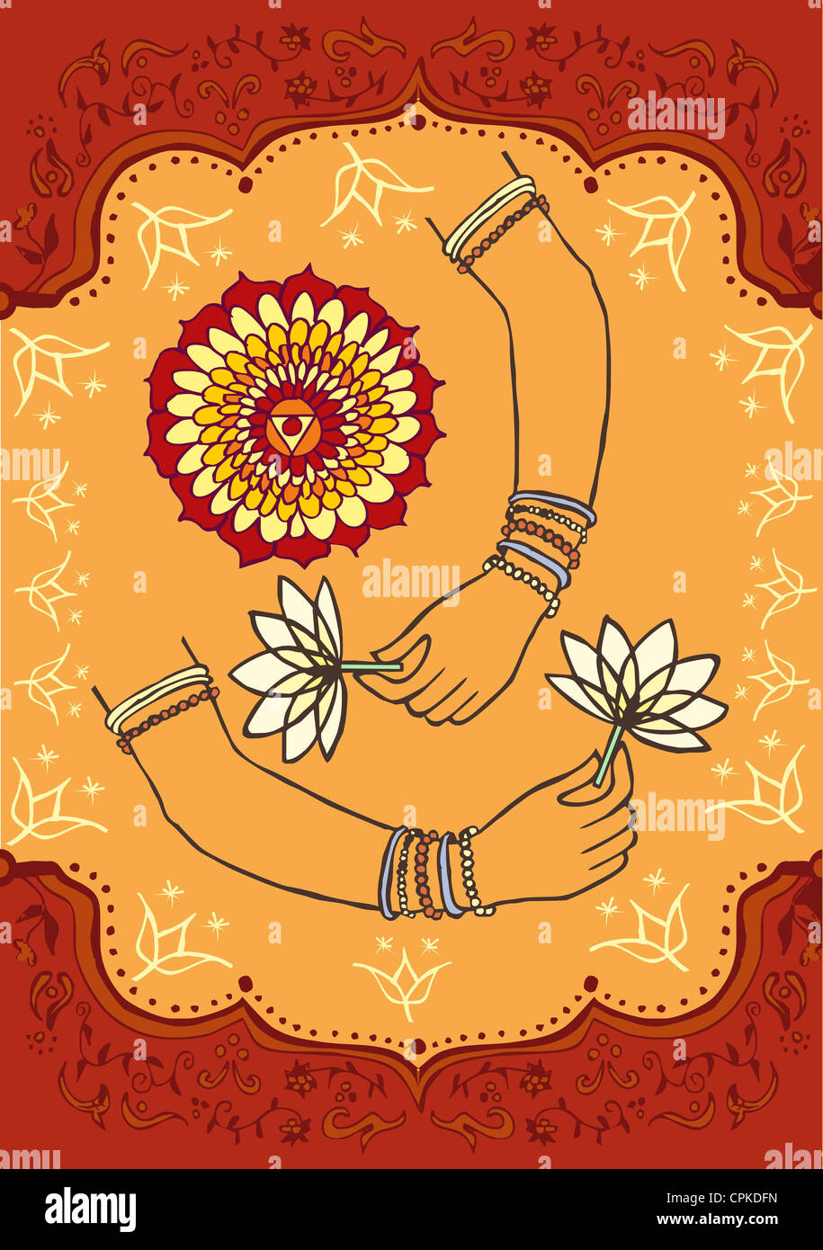 Main femme et lotus culture indienne l'arrière-plan. Fichier vecteur disponible. Banque D'Images