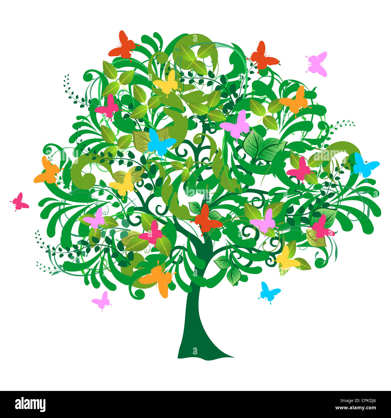 Résumé isolés printemps composition arbre avec des fleurs. Couches de fichier vectoriel pour une manipulation facile et coloris. Banque D'Images