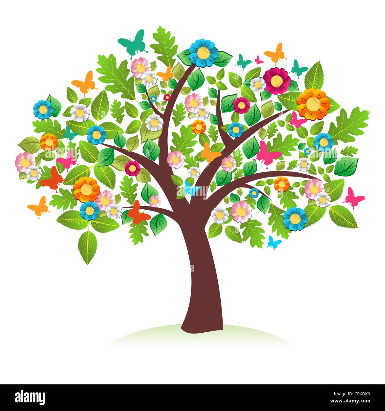 Résumé printemps composition arbre avec des fleurs. Couches de fichier vectoriel pour une manipulation facile et coloris. Banque D'Images