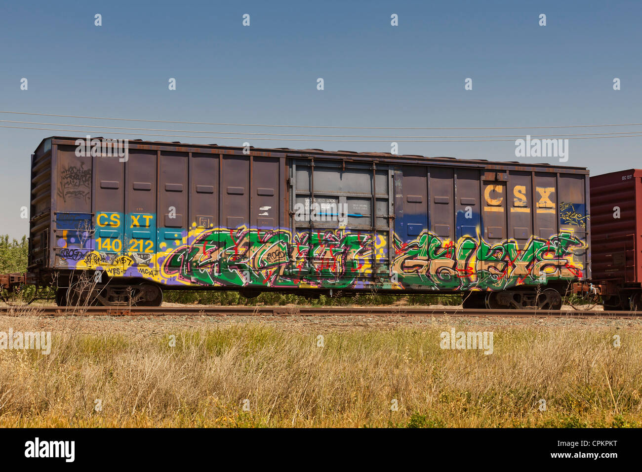 Voitures de train vandalisé avec graffiti - USA Banque D'Images