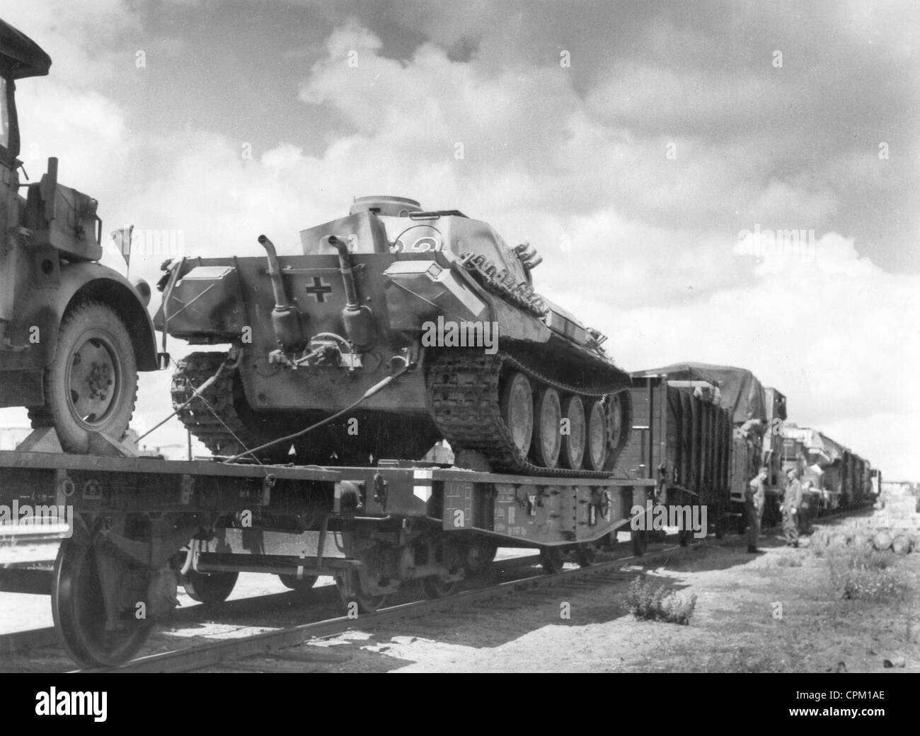 Panzer V Panther sur un train, 1943 Banque D'Images