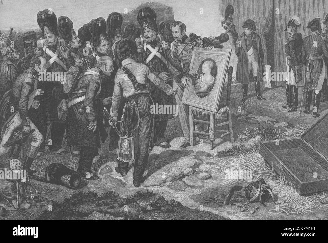 Napoléon reçoit la peinture de son fils dans le camp de terrain, vers 1800 Banque D'Images