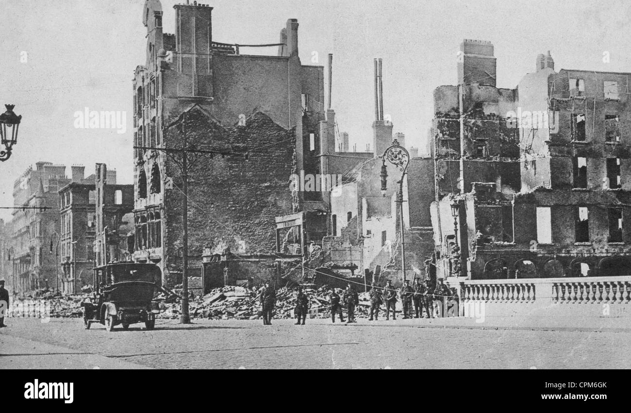 Maisons détruites à Dublin, 1916 Banque D'Images