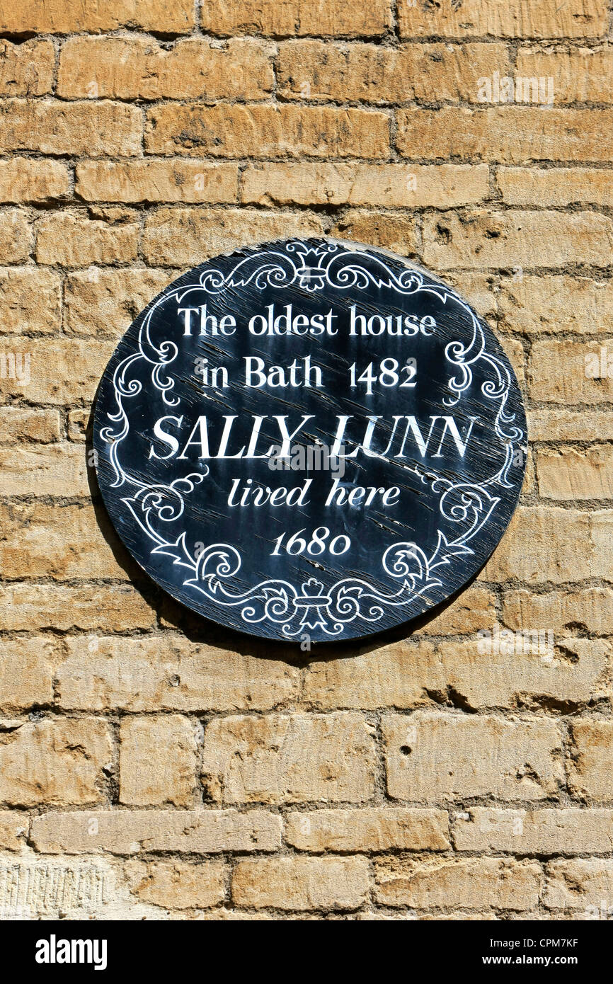 Une plaque commémorative à Sally Lunn à Bath Banque D'Images