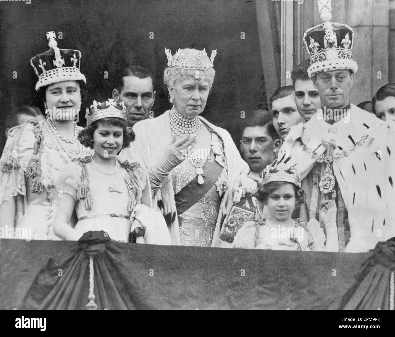 La famille royale sur le balcon de la palais de Buckingham, 1937 Banque D'Images