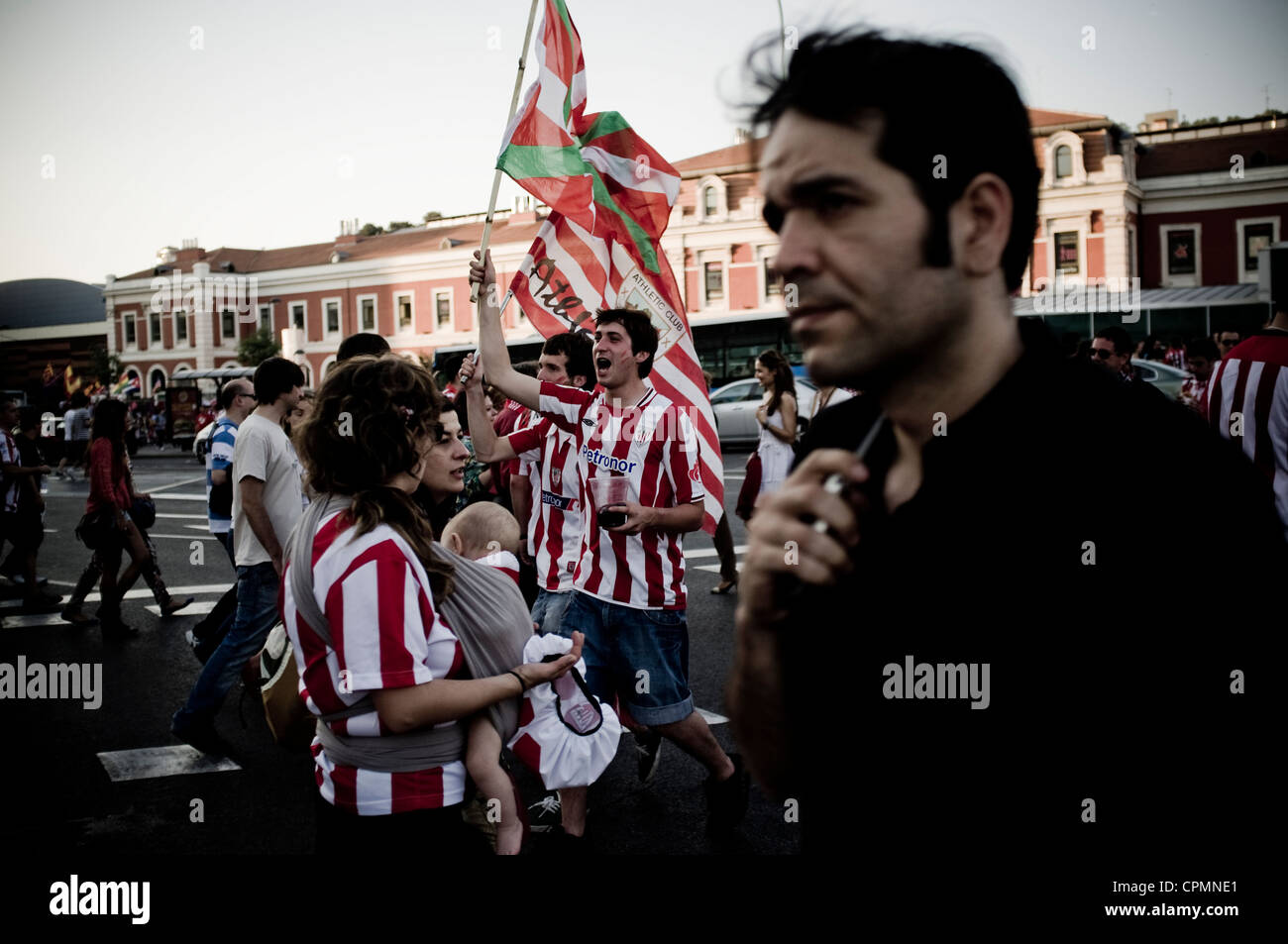 L'Athletic Bilbao fans à Madrid avant la Copa del Rey 2012 finale contre le FC Barcelone. Banque D'Images