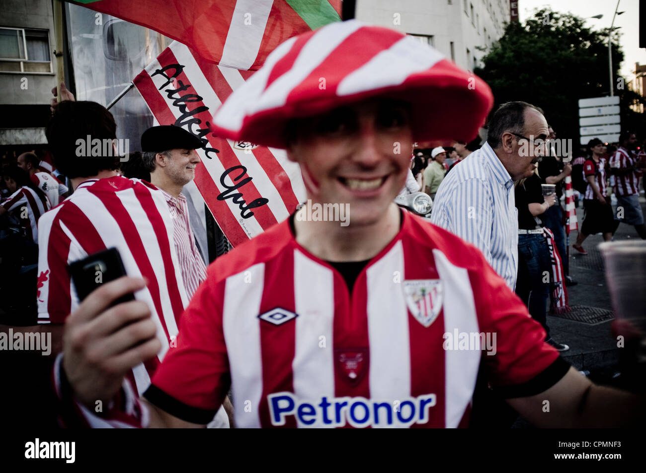 L'Athletic Bilbao fans à Madrid avant la Copa del Rey 2012 finale contre le FC Barcelone. Banque D'Images