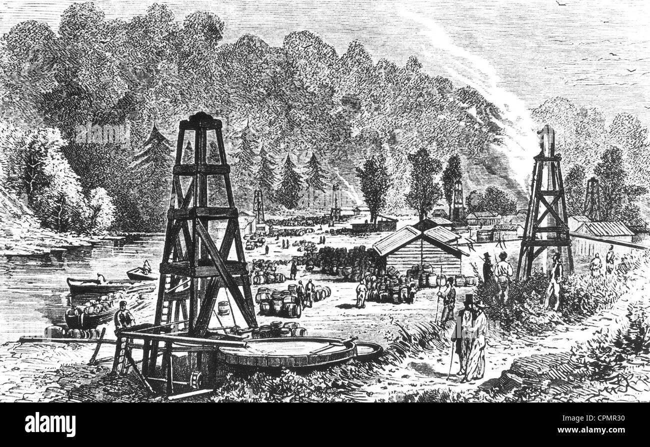 Champ de pétrole en Pennsylvanie vers 1860 Banque D'Images