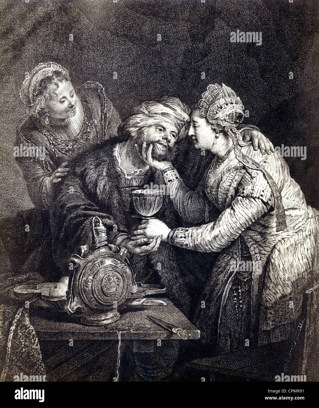 'Lot et ses filles, gravure par G.F. Schmidt, d'après une peinture de Rembrandt Banque D'Images