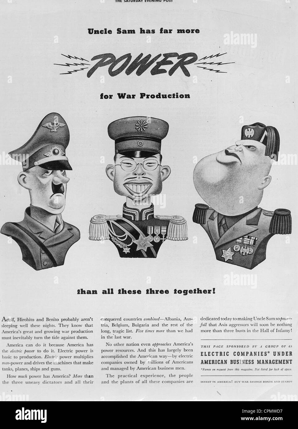 Caricatures de Hitler, Mussolini et Hirohito, 1942 Banque D'Images