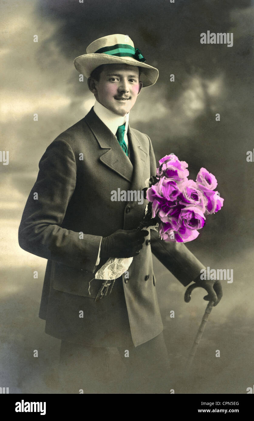 Personnes, hommes, squire avec bouquet de fleurs, Allemagne, 1911, droits additionnels-Clearences-non disponible Banque D'Images