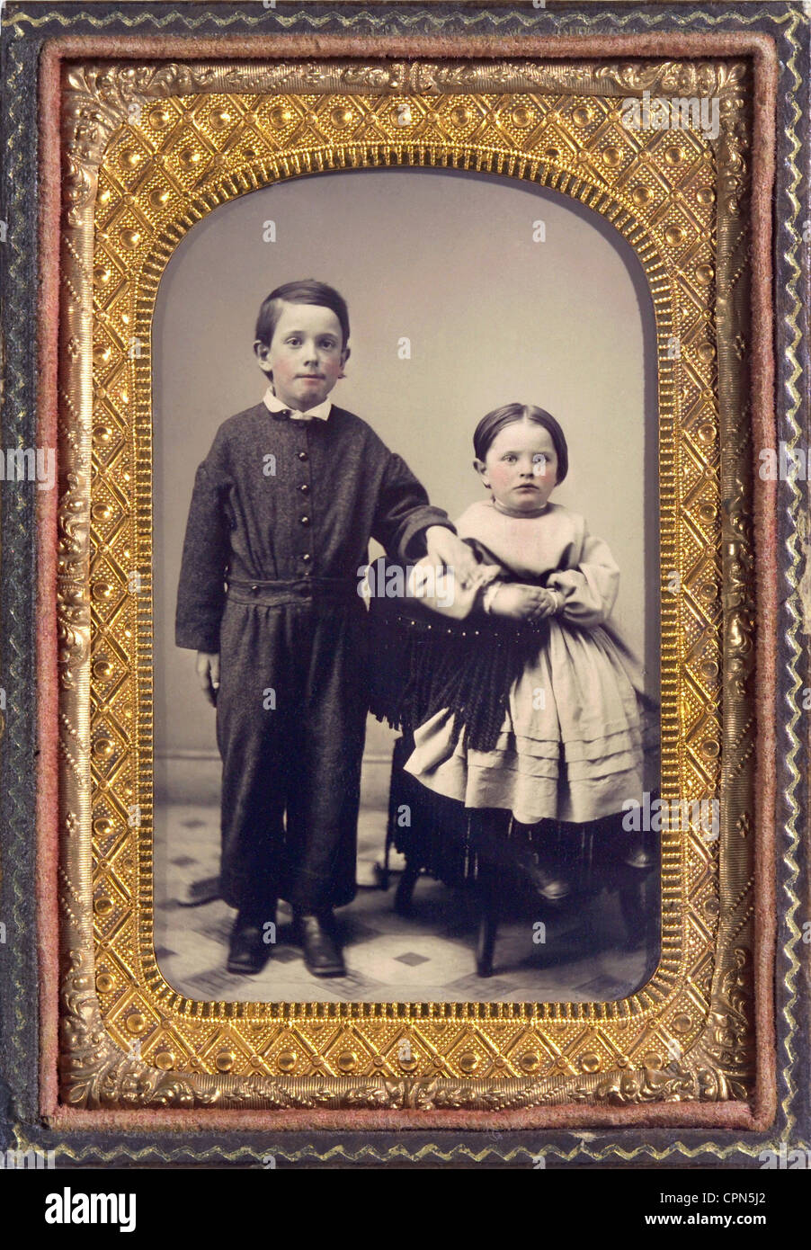 Personnes, enfants, frère et sœur, couleur de couleur, Allemagne, vers 1870, droits additionnels-Clearences-non disponible Banque D'Images