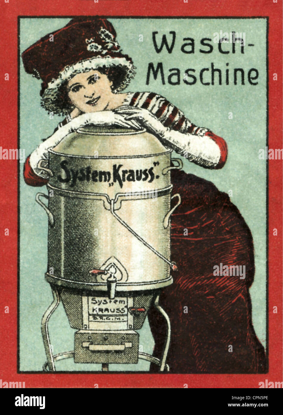 Maison, appareil domestique, femme avec machine à laver par System Krauss, Allemagne, 1913, droits supplémentaires-Clearences-non disponible Banque D'Images