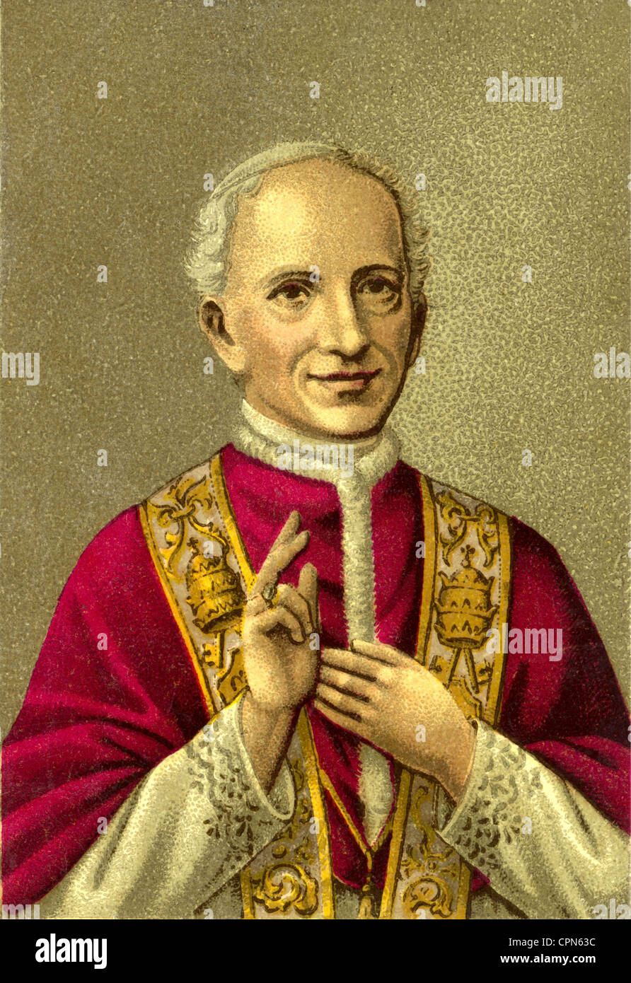 Léon XIII (Vincenz Gioacchino Comte Pecci), 2.3.1810 - 20.6.1903, Pape 20.2.1878 - 20.6.1903, co-fondateur de l'enseignement social catholique, mi-longueur, Italie, vers 1890, Banque D'Images