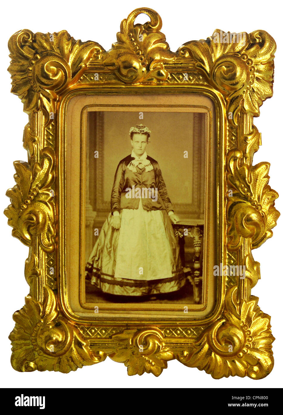 Personnes, femmes, image d'une femme dans un cadre d'image dorée, laiton forgé, plaqué or, Allemagne, vers 1875, droits additionnels-Clearences-non disponible Banque D'Images